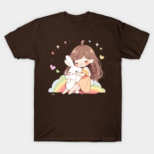 cut , rabbit , girl , rainbow T-Shirt